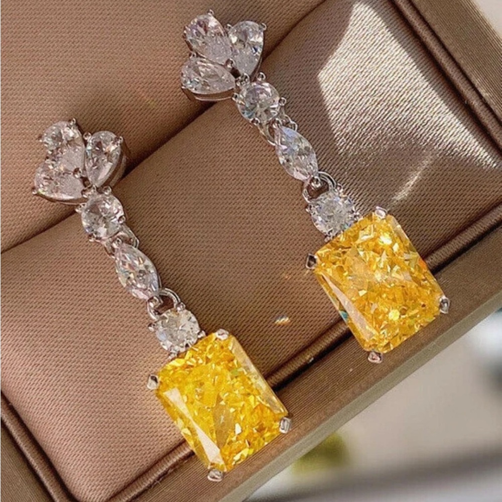 Yellow Gem Drop Earrings - Brand